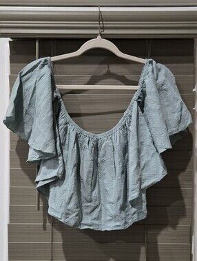 Fantastic Fawn Powder Blue Ruffle Off-Shoulder Crop Top